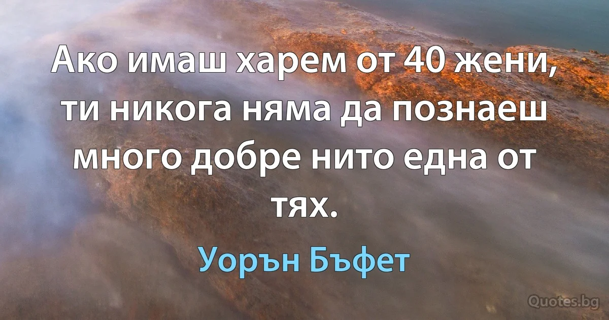 Ако имаш харем от 40 жени, ти никога няма да познаеш много добре нито една от тях. (Уорън Бъфет)