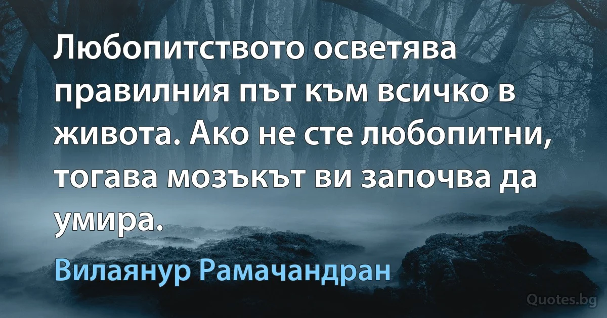 Любопитството осветява правилния път към всичко в живота. Ако не сте любопитни, тогава мозъкът ви започва да умира. (Вилаянур Рамачандран)