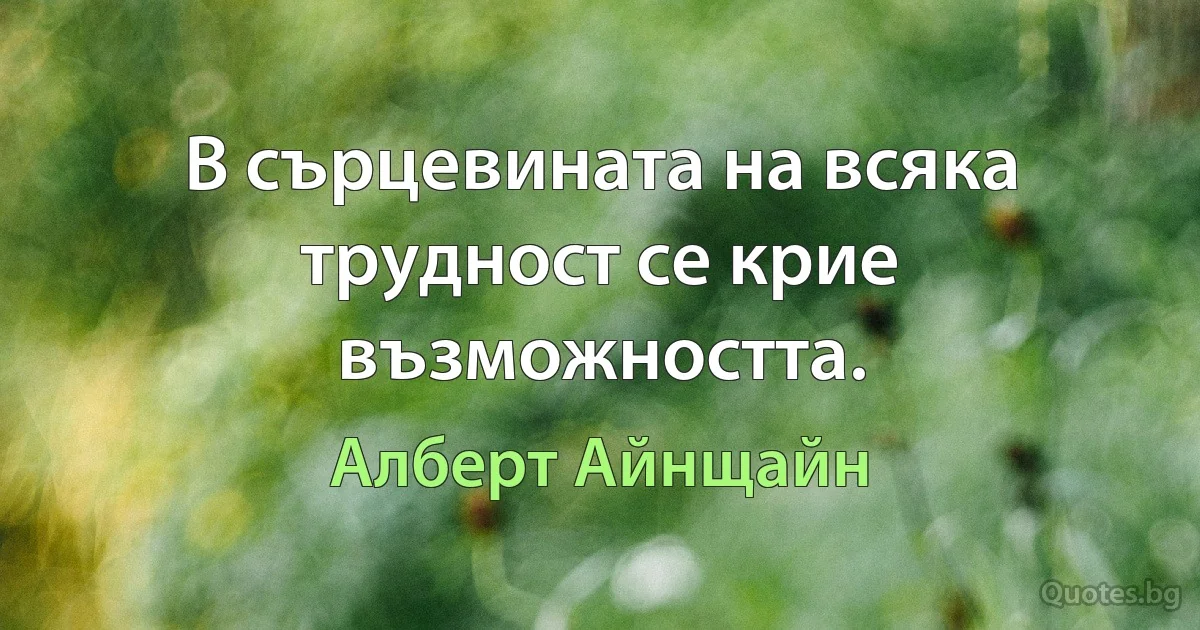 В сърцевината на всяка трудност се крие възможността. (Алберт Айнщайн)