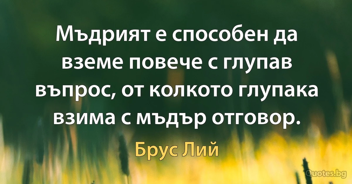 Мъдрият е способен да вземе повече с глупав въпрос, от колкото глупака взима с мъдър отговор. (Брус Лий)