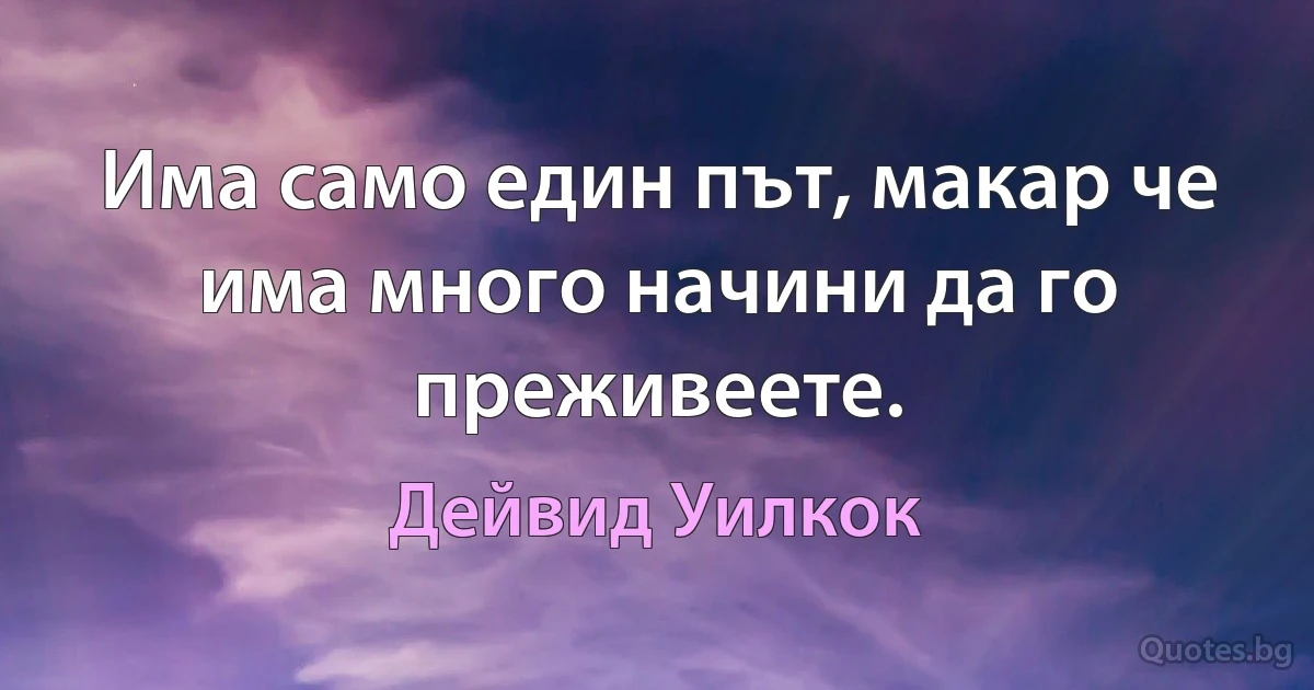 Има само един път, макар че има много начини да го преживеете. (Дейвид Уилкок)