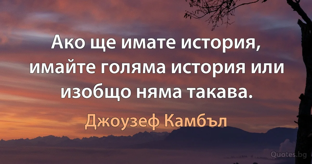 Ако ще имате история, имайте голяма история или изобщо няма такава. (Джоузеф Камбъл)