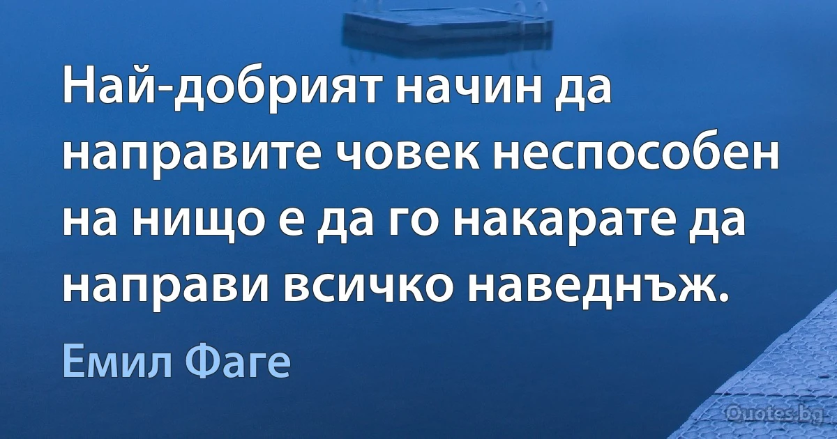 Най-добрият начин да направите човек неспособен на нищо е да го накарате да направи всичко наведнъж. (Емил Фаге)