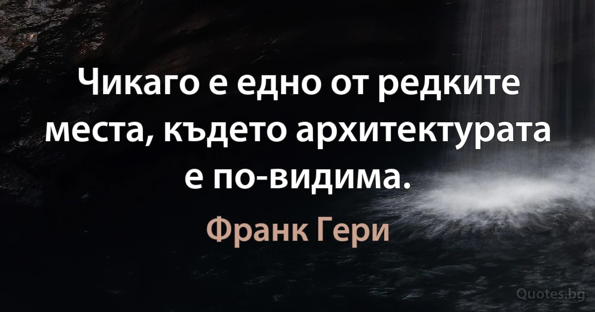 Чикаго е едно от редките места, където архитектурата е по-видима. (Франк Гери)