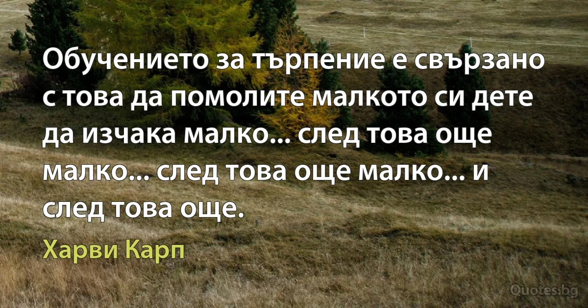 Обучението за търпение е свързано с това да помолите малкото си дете да изчака малко... след това още малко... след това още малко... и след това още. (Харви Карп)