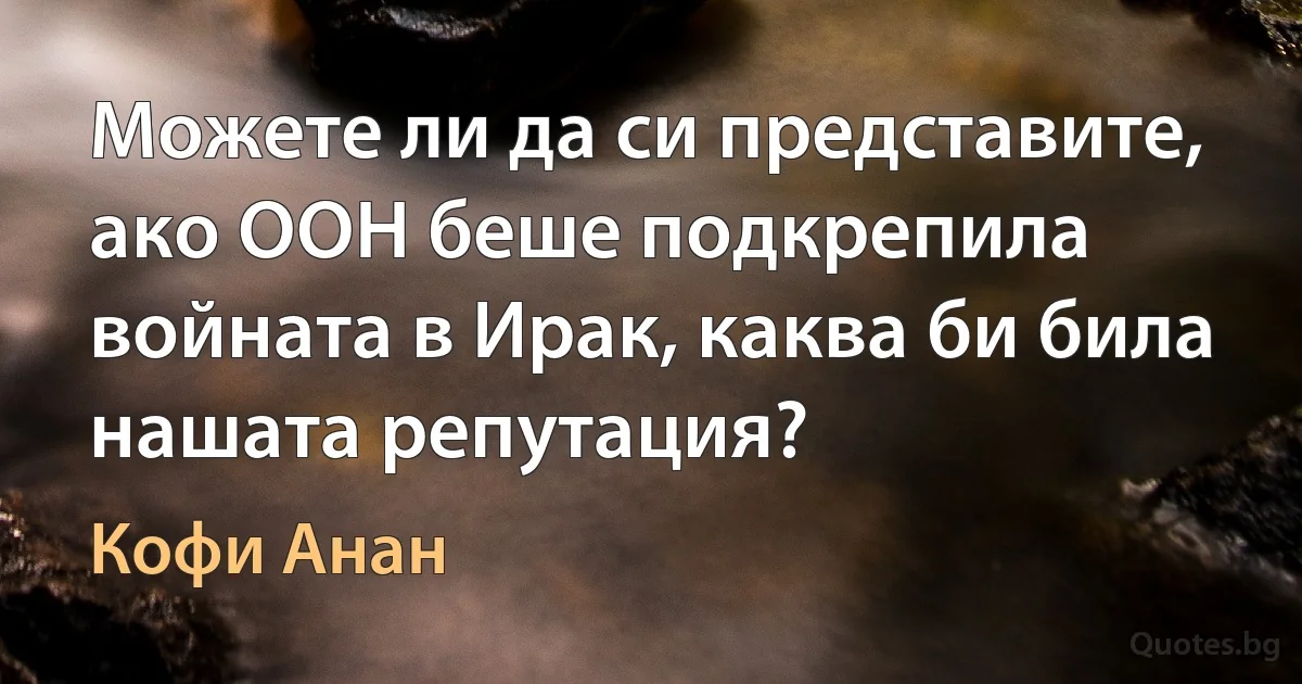 Можете ли да си представите, ако ООН беше подкрепила войната в Ирак, каква би била нашата репутация? (Кофи Анан)