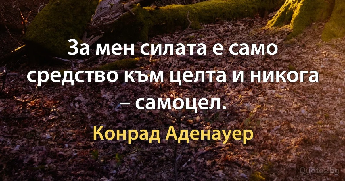 За мен силата е само средство към целта и никога – самоцел. (Конрад Аденауер)