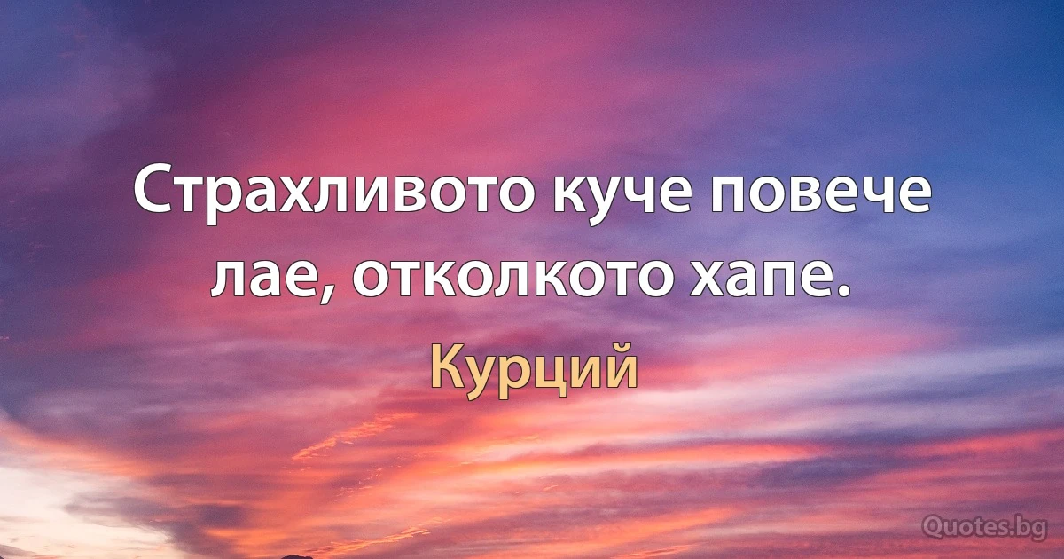 Страхливото куче повече лае, отколкото хапе. (Курций)