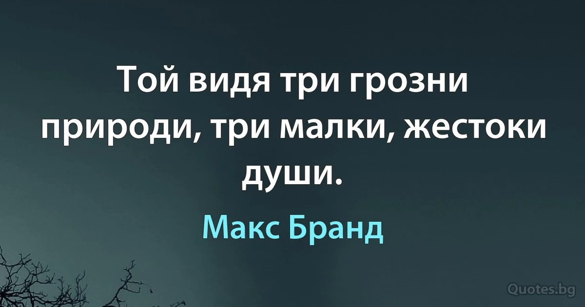 Той видя три грозни природи, три малки, жестоки души. (Макс Бранд)