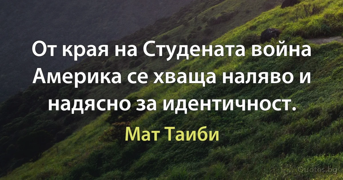 От края на Студената война Америка се хваща наляво и надясно за идентичност. (Мат Таиби)