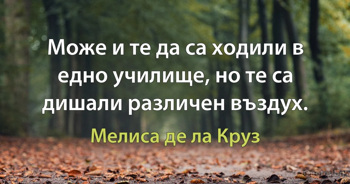 Може и те да са ходили в едно училище, но те са дишали различен въздух. (Мелиса де ла Круз)