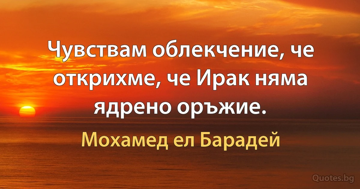 Чувствам облекчение, че открихме, че Ирак няма ядрено оръжие. (Мохамед ел Барадей)