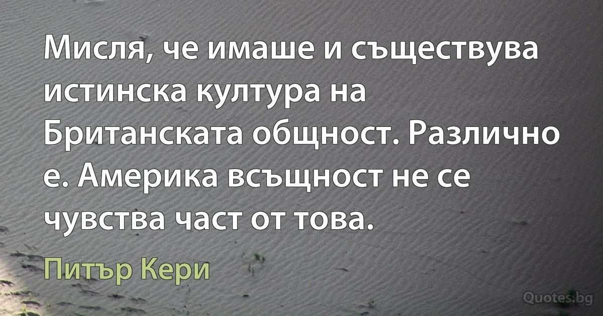 Мисля, че имаше и съществува истинска култура на Британската общност. Различно е. Америка всъщност не се чувства част от това. (Питър Кери)