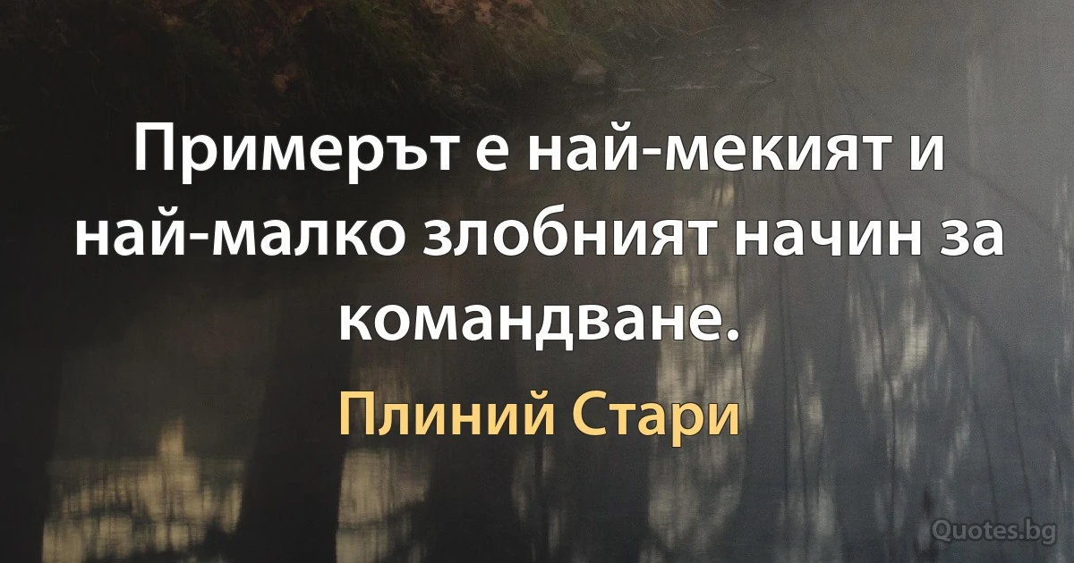 Примерът е най-мекият и най-малко злобният начин за командване. (Плиний Стари)