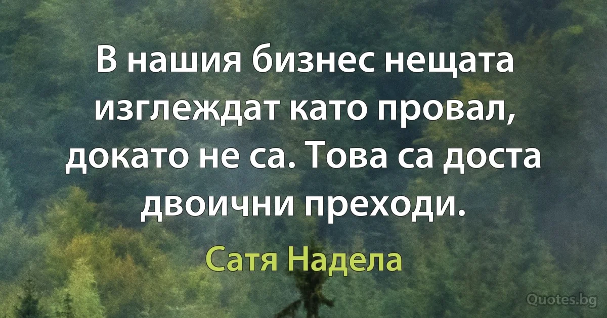 В нашия бизнес нещата изглеждат като провал, докато не са. Това са доста двоични преходи. (Сатя Надела)