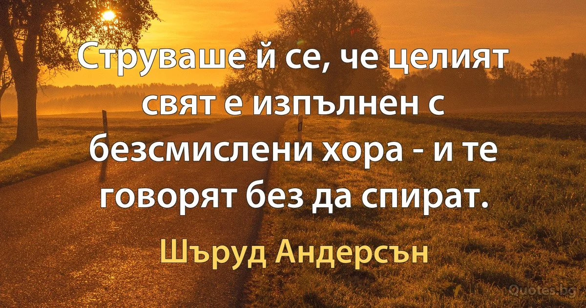 Струваше й се, че целият свят е изпълнен с безсмислени хора - и те говорят без да спират. (Шъруд Андерсън)