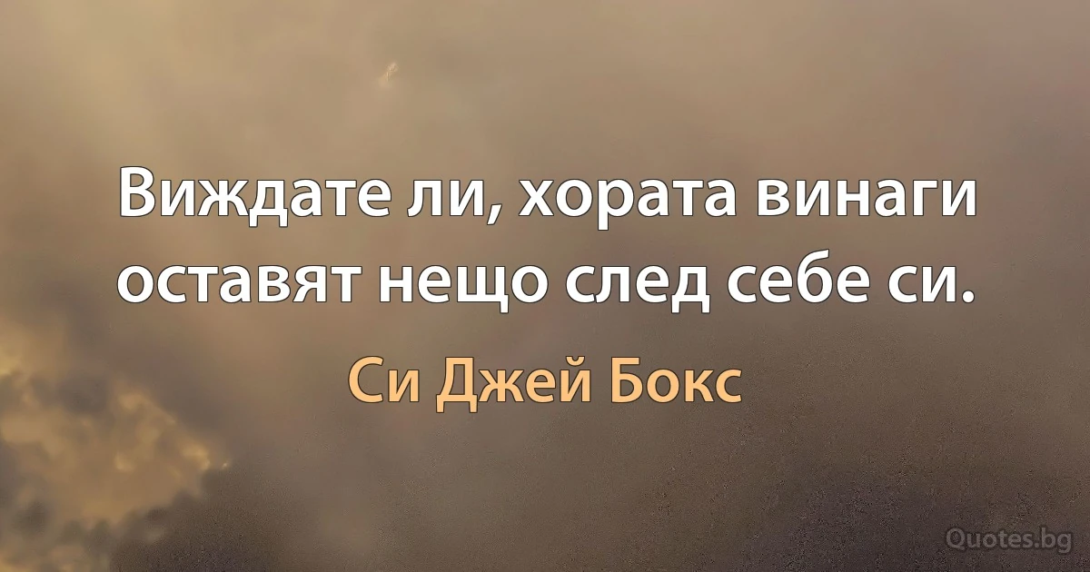 Виждате ли, хората винаги оставят нещо след себе си. (Си Джей Бокс)