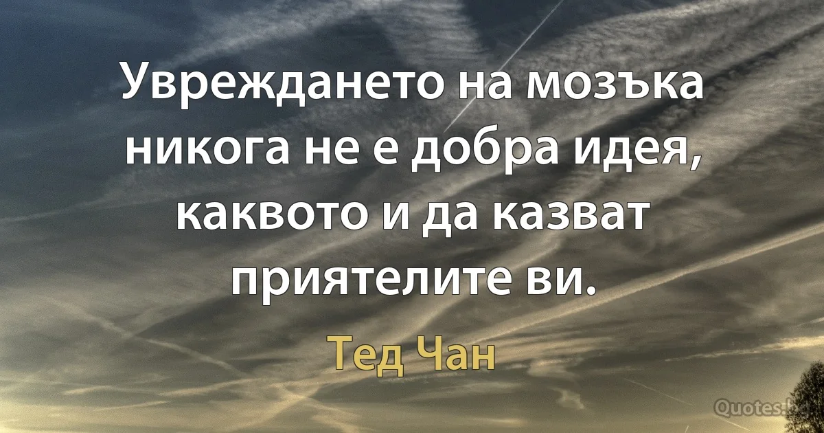 Увреждането на мозъка никога не е добра идея, каквото и да казват приятелите ви. (Тед Чан)