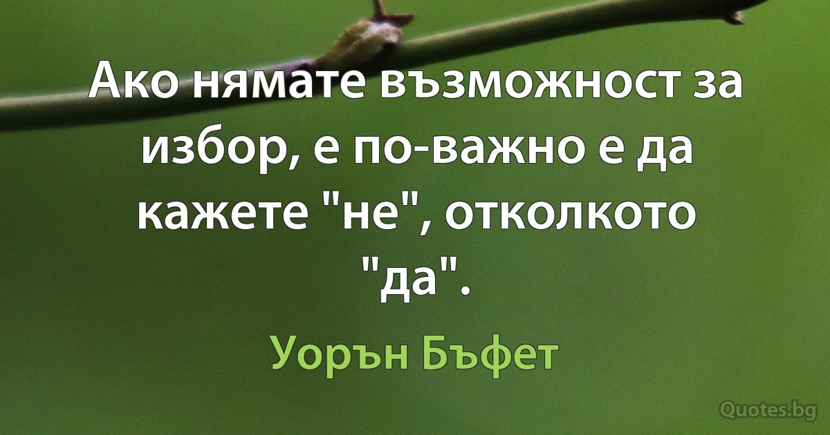 Ако нямате възможност за избор, е по-важно е да кажете "не", отколкото "да". (Уорън Бъфет)