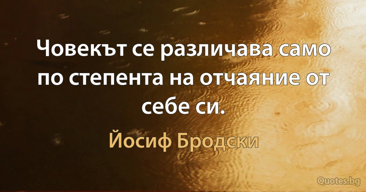 Човекът се различава само по степента на отчаяние от себе си. (Йосиф Бродски)