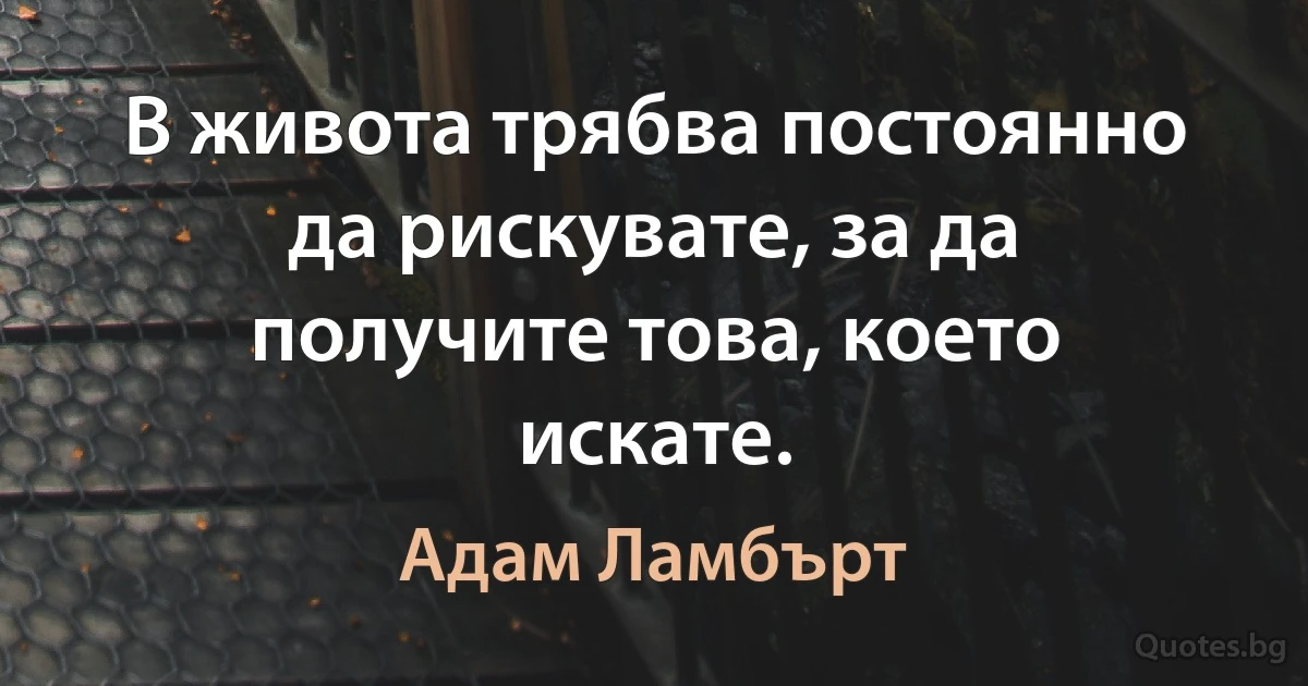 В живота трябва постоянно да рискувате, за да получите това, което искате. (Адам Ламбърт)