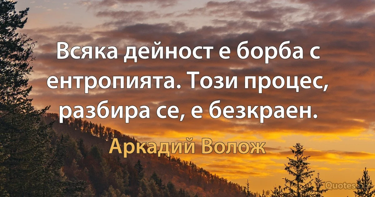 Всяка дейност е борба с ентропията. Този процес, разбира се, е безкраен. (Аркадий Волож)