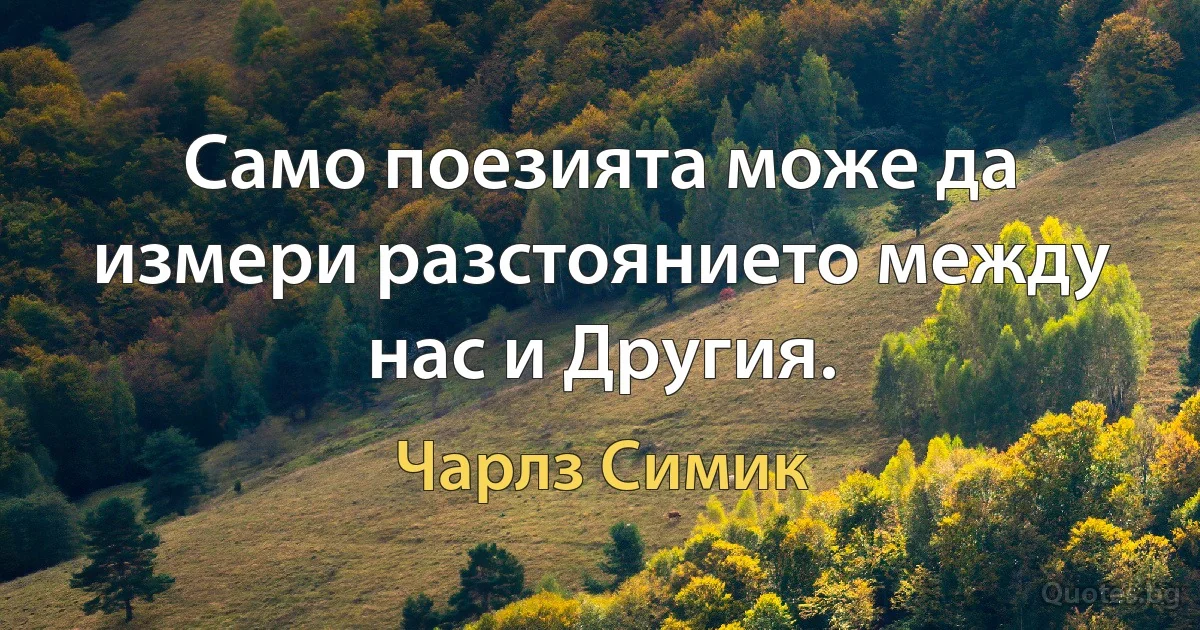 Само поезията може да измери разстоянието между нас и Другия. (Чарлз Симик)