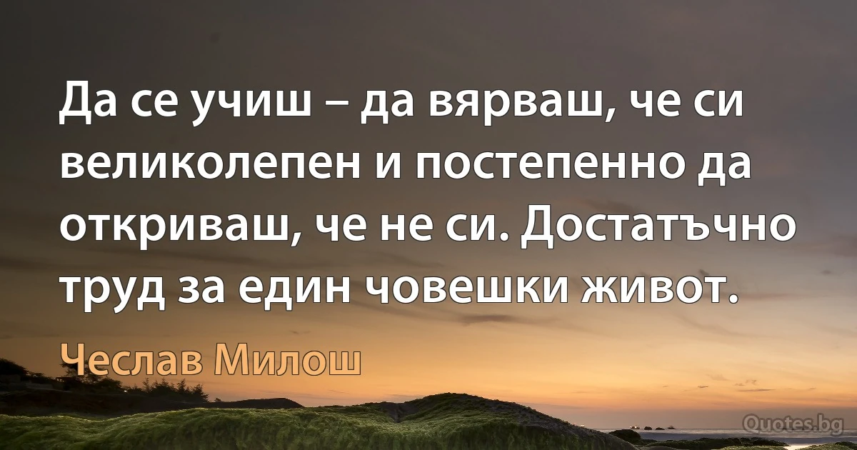 Да се учиш – да вярваш, че си великолепен и постепенно да откриваш, че не си. Достатъчно труд за един човешки живот. (Чеслав Милош)