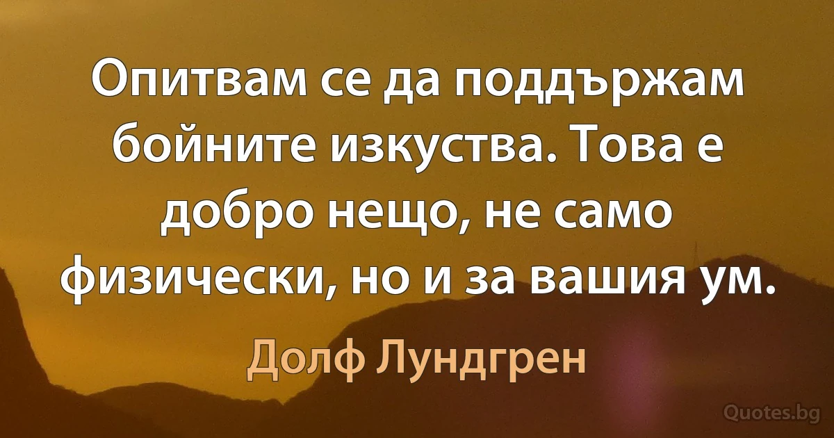 Опитвам се да поддържам бойните изкуства. Това е добро нещо, не само физически, но и за вашия ум. (Долф Лундгрен)