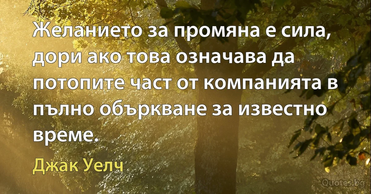 Желанието за промяна е сила, дори ако това означава да потопите част от компанията в пълно объркване за известно време. (Джак Уелч)