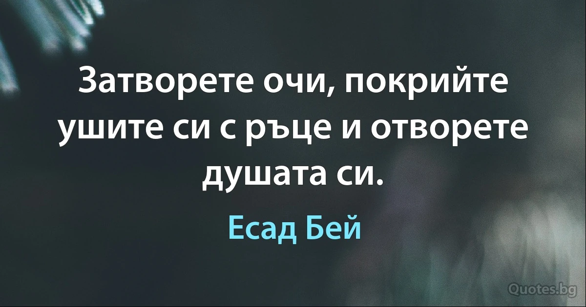 Затворете очи, покрийте ушите си с ръце и отворете душата си. (Есад Бей)