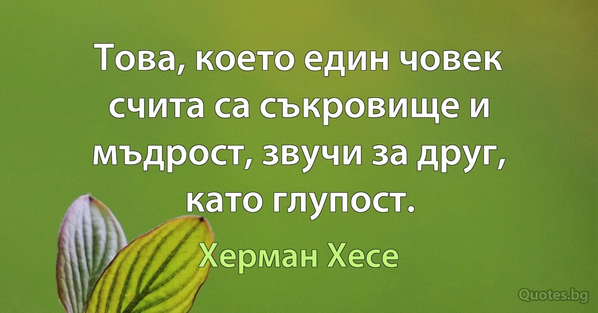 Това, което един човек счита са съкровище и мъдрост, звучи за друг, като глупост. (Херман Хесе)