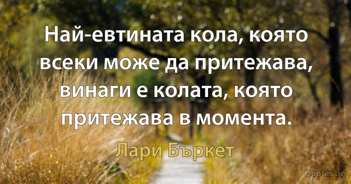 Най-евтината кола, която всеки може да притежава, винаги е колата, която притежава в момента. (Лари Бъркет)