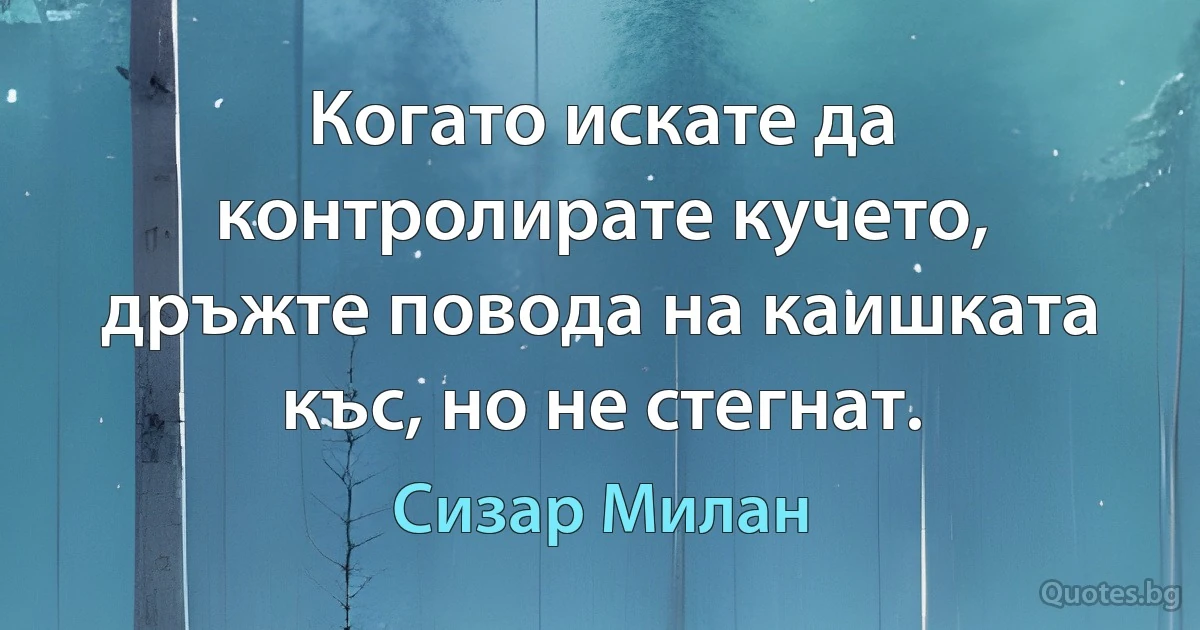 Когато искате да контролирате кучето, дръжте повода на каишката къс, но не стегнат. (Сизар Милан)