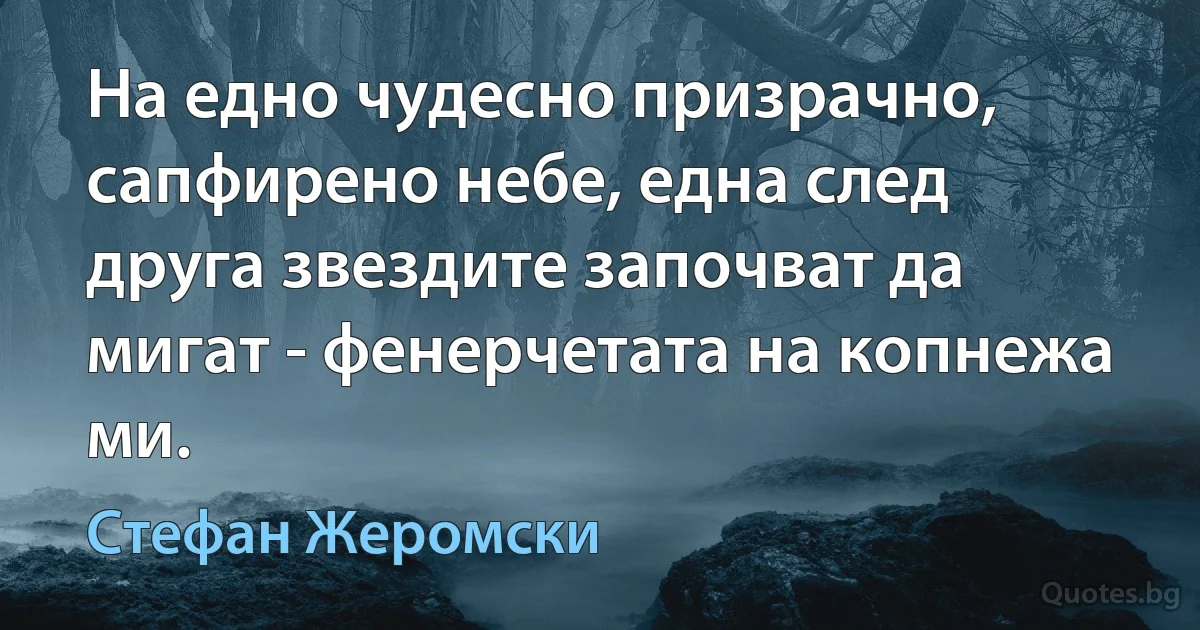 На едно чудесно призрачно, сапфирено небе, една след друга звездите започват да мигат - фенерчетата на копнежа ми. (Стефан Жеромски)