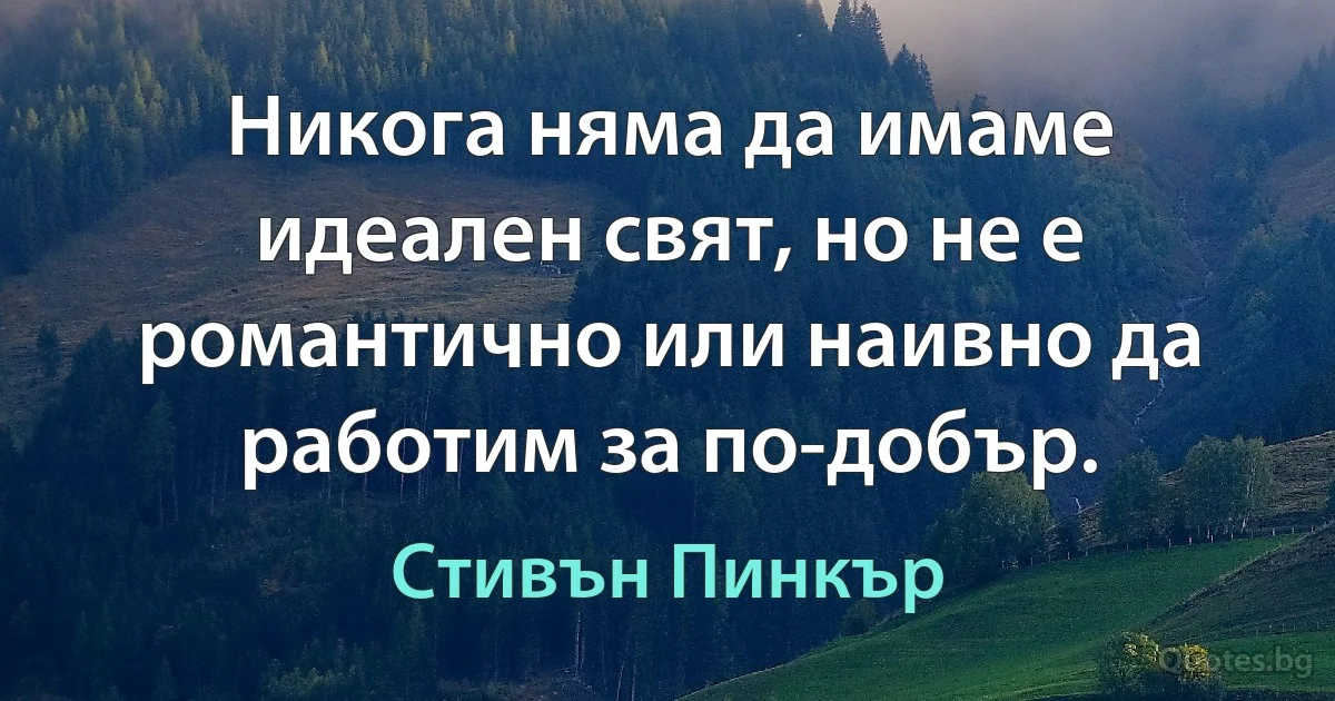 Никога няма да имаме идеален свят, но не е романтично или наивно да работим за по-добър. (Стивън Пинкър)