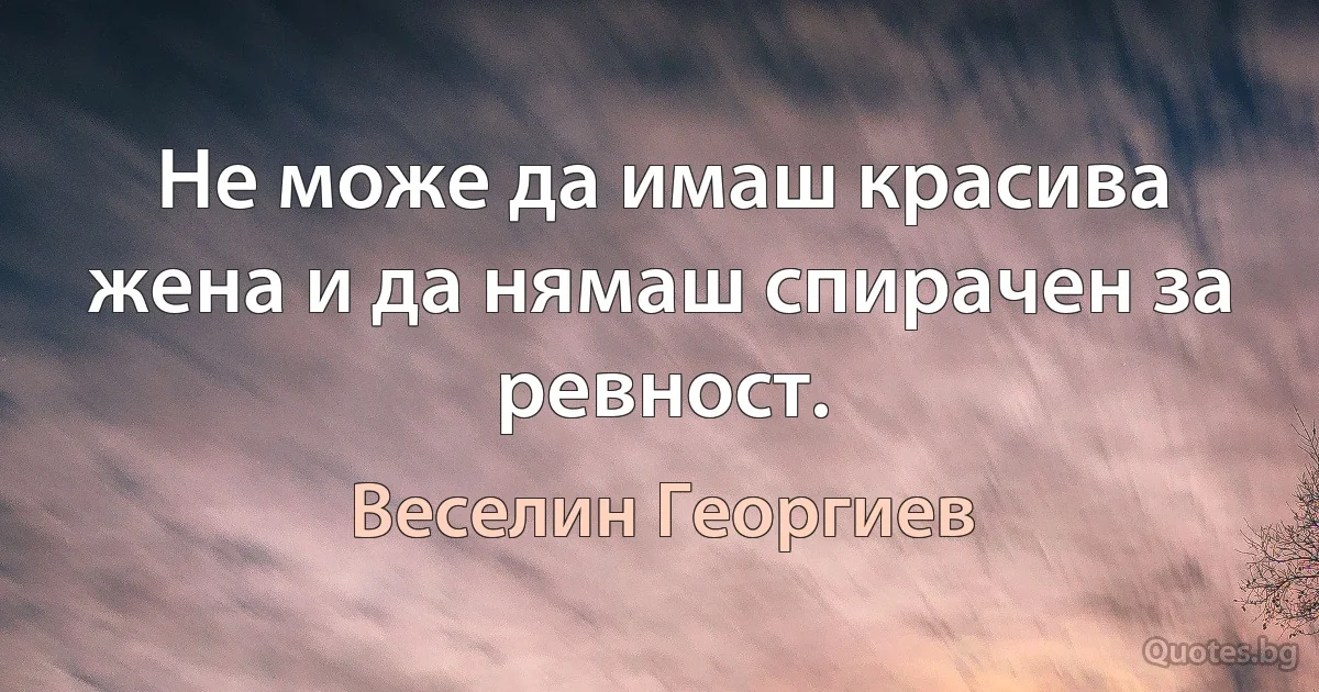 Не може да имаш красива жена и да нямаш спирачен за ревност. (Веселин Георгиев)