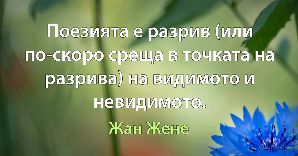 Поезията е разрив (или по-скоро среща в точката на разрива) на видимото и невидимото. (Жан Жене)