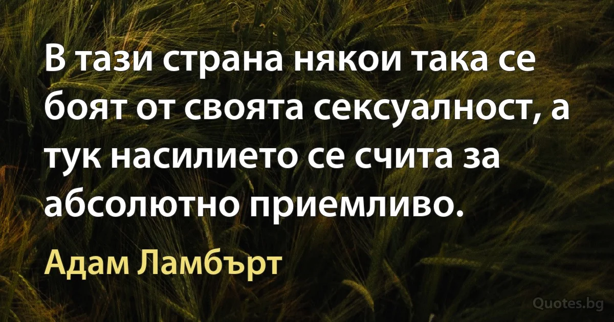 В тази страна някои така се боят от своята сексуалност, а тук насилието се счита за абсолютно приемливо. (Адам Ламбърт)