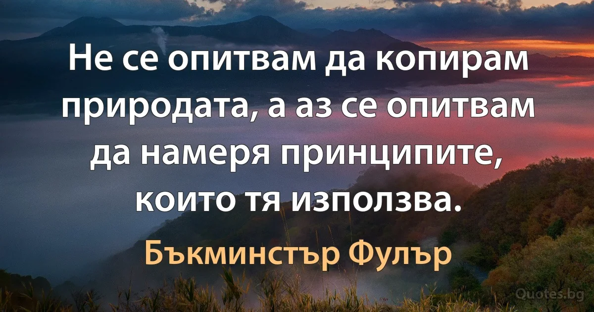 Не се опитвам да копирам природата, а аз се опитвам да намеря принципите, които тя използва. (Бъкминстър Фулър)