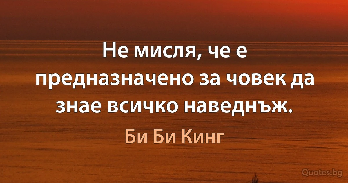 Не мисля, че е предназначено за човек да знае всичко наведнъж. (Би Би Кинг)