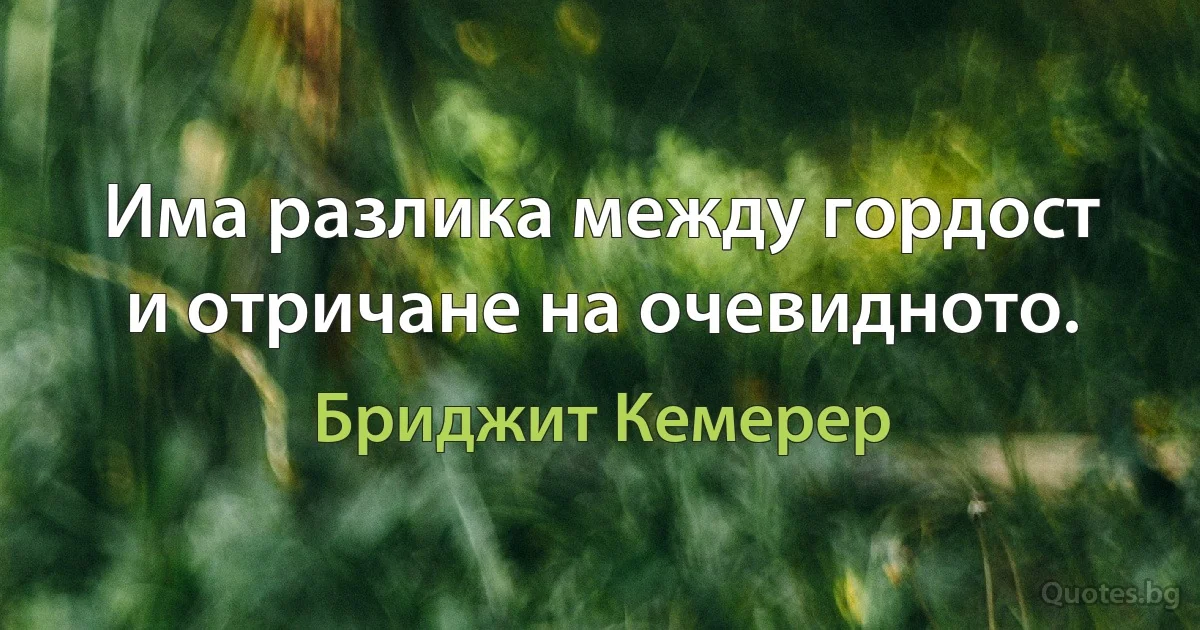 Има разлика между гордост и отричане на очевидното. (Бриджит Кемерер)