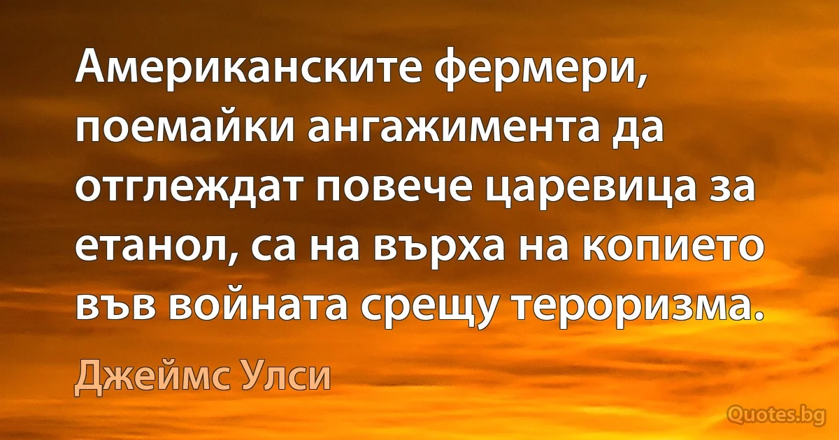 Американските фермери, поемайки ангажимента да отглеждат повече царевица за етанол, са на върха на копието във войната срещу тероризма. (Джеймс Улси)