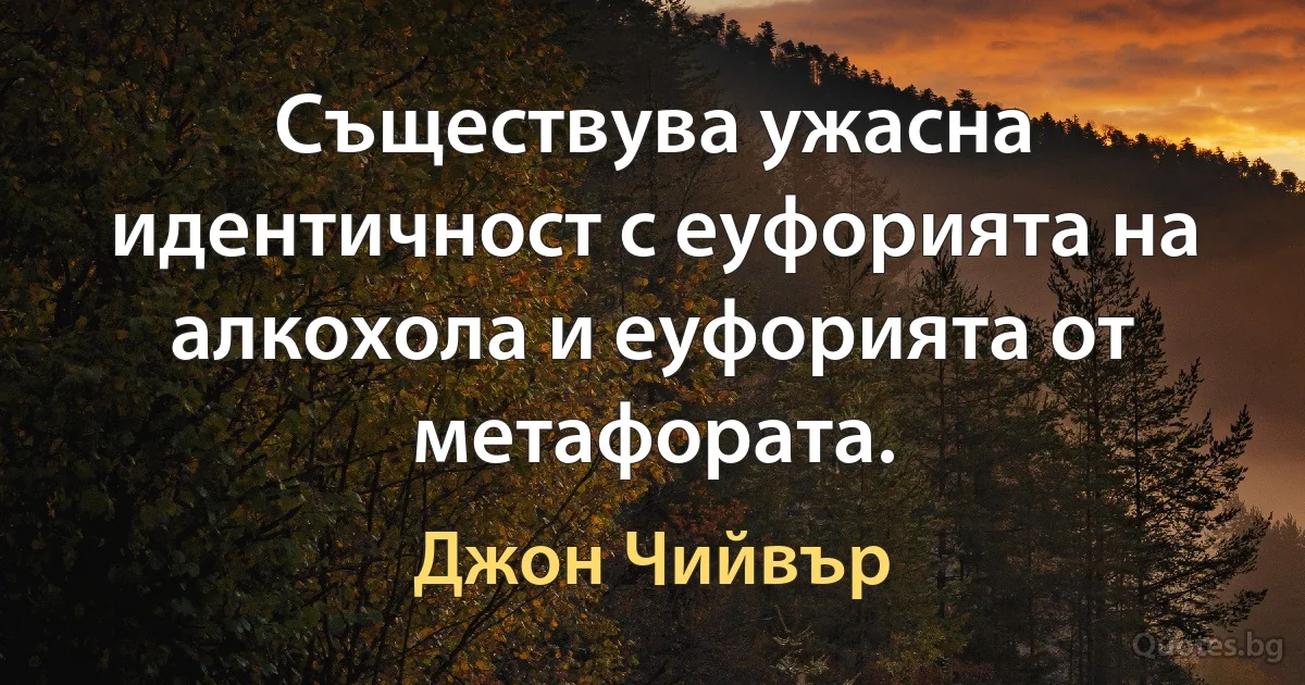 Съществува ужасна идентичност с еуфорията на алкохола и еуфорията от метафората. (Джон Чийвър)