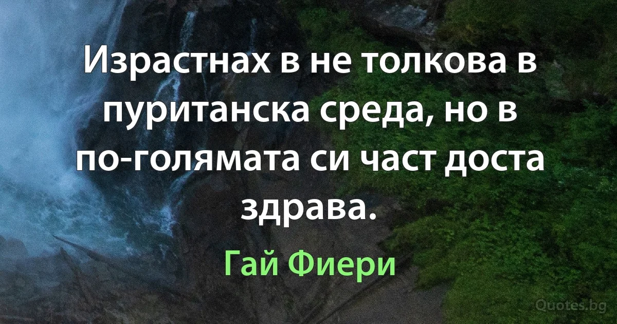 Израстнах в не толкова в пуританска среда, но в по-голямата си част доста здрава. (Гай Фиери)