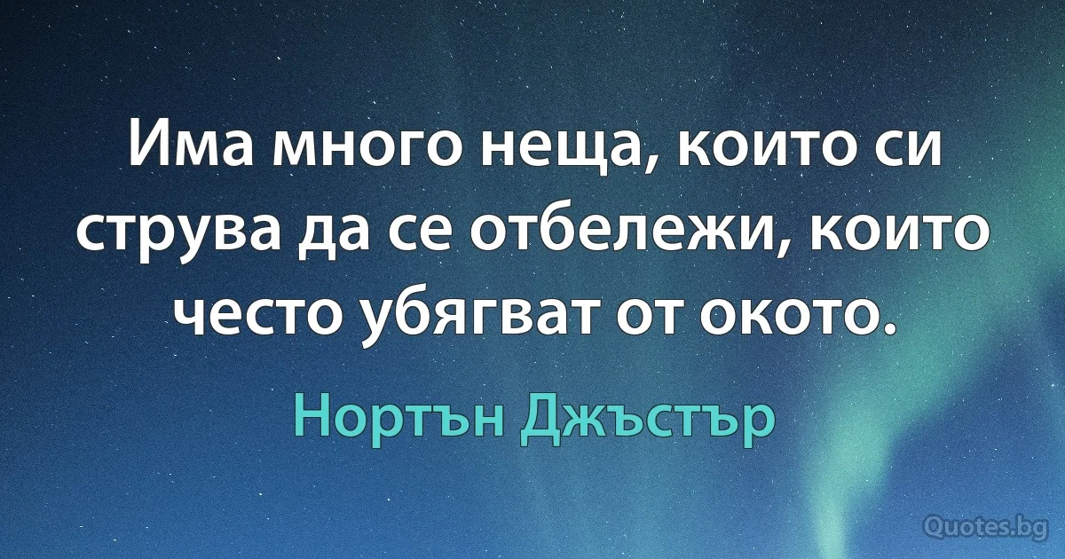 Има много неща, които си струва да се отбележи, които често убягват от окото. (Нортън Джъстър)