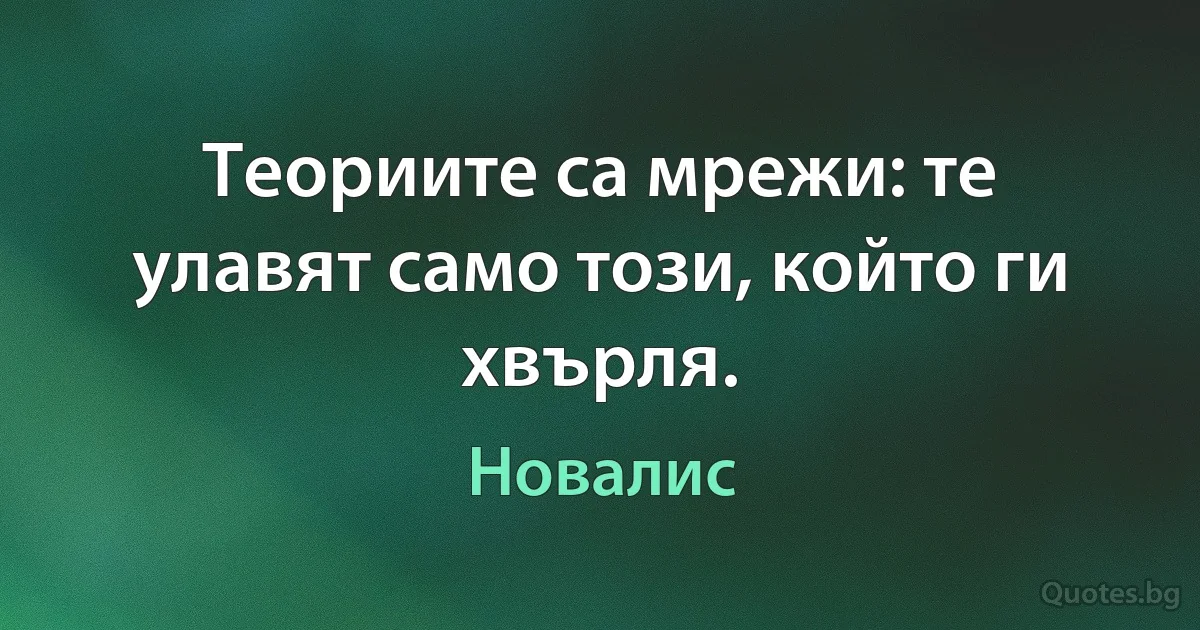 Теориите са мрежи: те улавят само този, който ги хвърля. (Новалис)