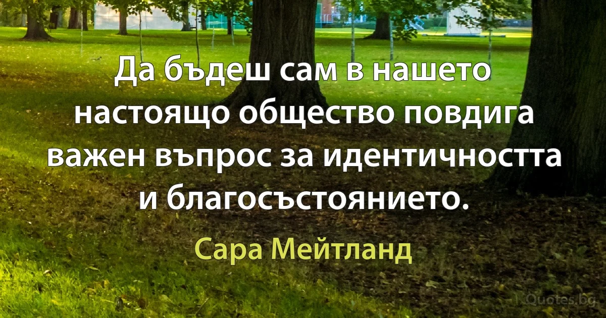 Да бъдеш сам в нашето настоящо общество повдига важен въпрос за идентичността и благосъстоянието. (Сара Мейтланд)