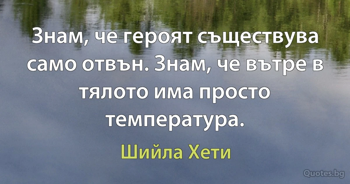 Знам, че героят съществува само отвън. Знам, че вътре в тялото има просто температура. (Шийла Хети)