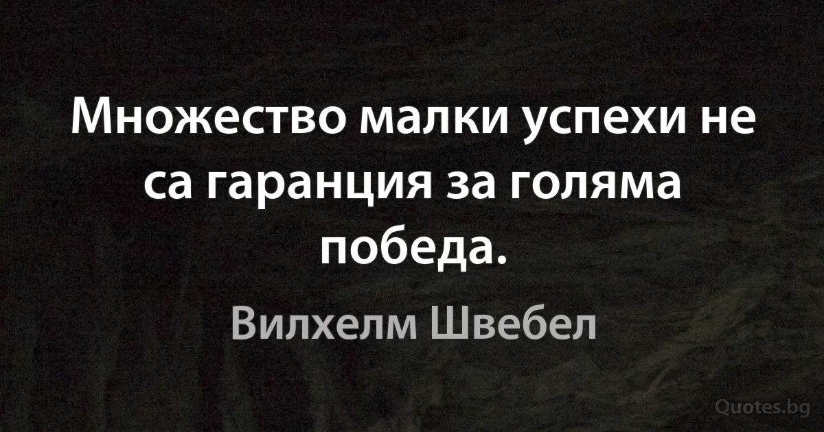 Множество малки успехи не са гаранция за голяма победа. (Вилхелм Швебел)